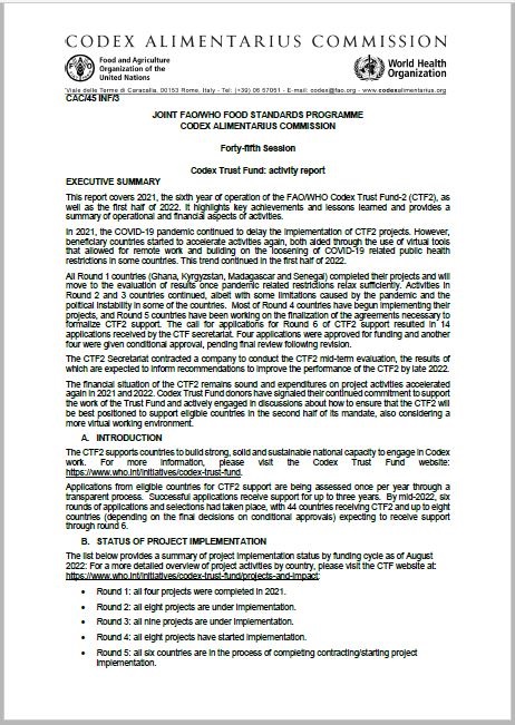 FAO/WHO Codex Trust Fund - 2021 Annual Report