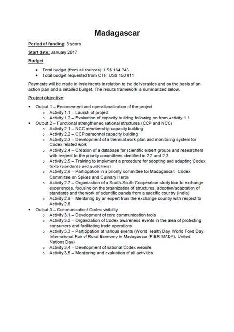 Madagascar project summary - Round 1