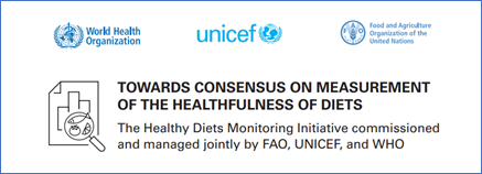 Healthy Diets Monitoring Iniative (HDMI) with WHO, UNICEF & FAO logos