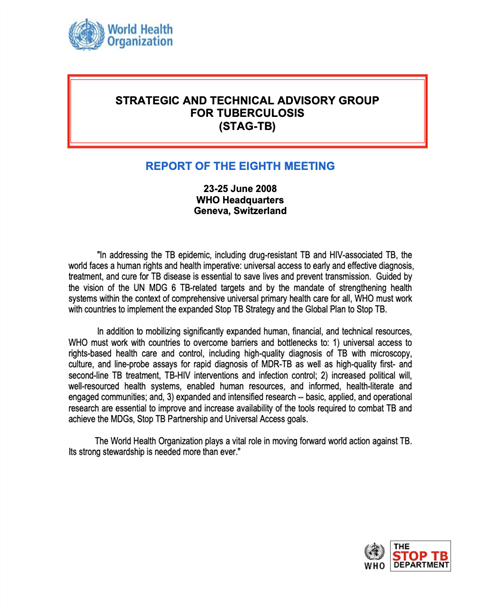 Report of the 8th Meeting of the Strategic and Technical Advisory Group for TB