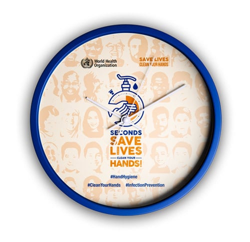 A clock face  displaying the world hand hygiene day design